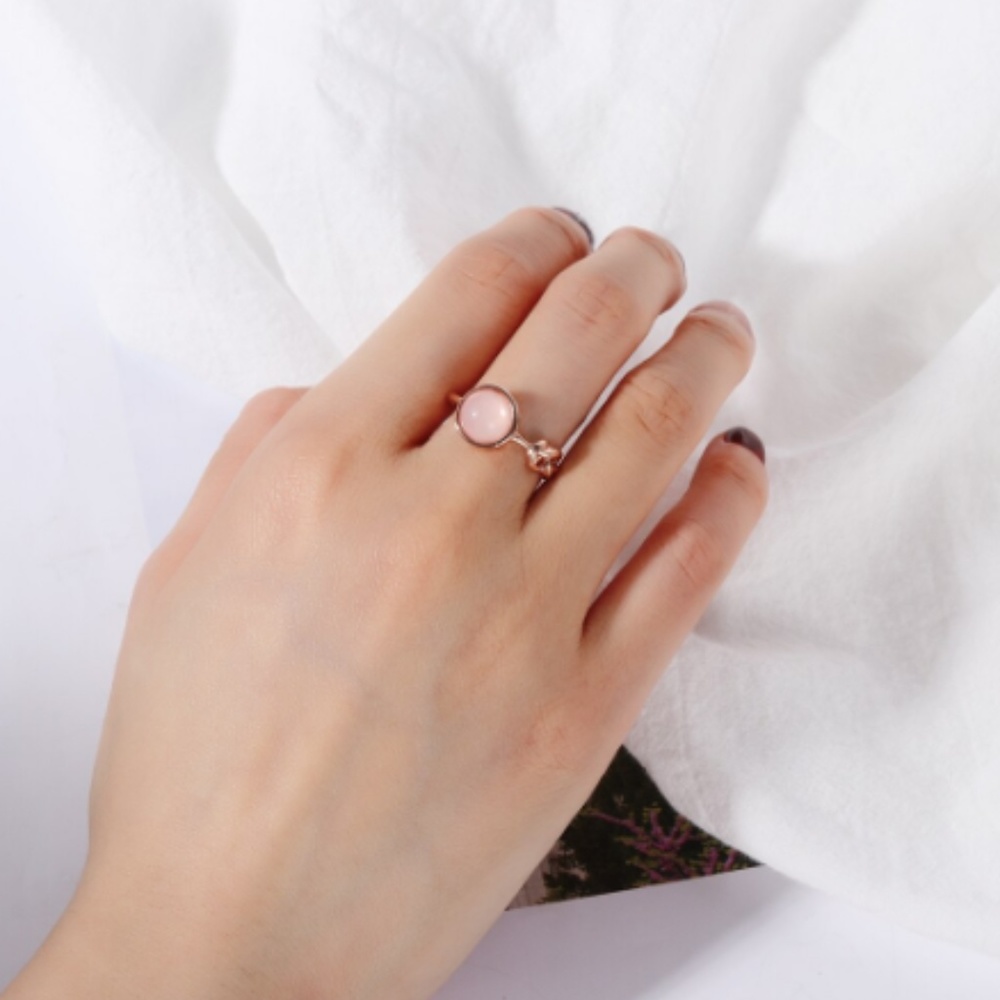Rose Gold Pink Moonstone Knot Ring - Picture 4 of 6